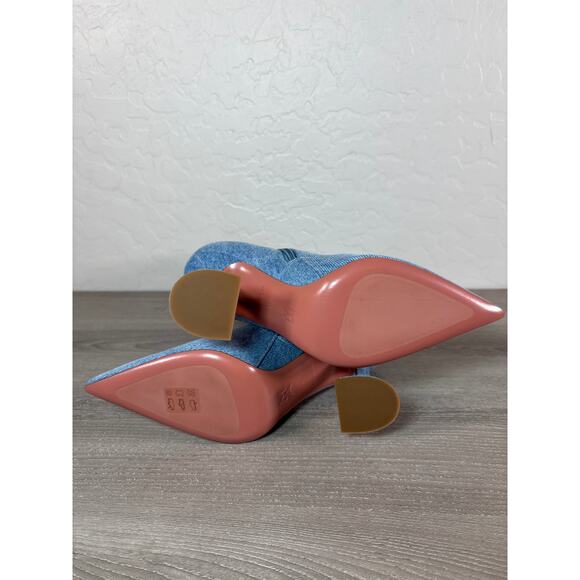 NEW Amina Muaddi Giorgia 100mm Denim Ankle Boots Size 35 Fluted Heel Point Toe - Picture 7 of 8